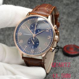 New Watch Rose Golden Case Chronograph Sports Battery Power Limited Watch Brown Dial Quartz Professional Wristwatch Folding clasp 221b