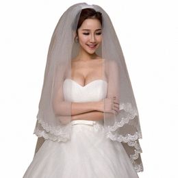 kyunovia 2 Tier Bridal Veil Beautiful White Cathedral Short Wedding Veils Lace Edge With Comb Bride Veils A00187 B4ku#