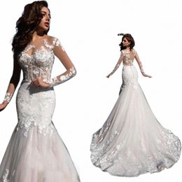 charming Lg Sleeves Mermaid Wedding Dres 2024 Lace Applique Scoop Neck Bridal Gowns Sweep Train Vestidos De Novia Custom z7Uv#