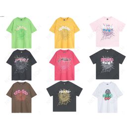 Mens Designer T-shirt Pink Young Thug and Womens Premium Foam Print Spiderweb Pattern Fashion Top