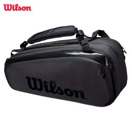 Bags Wilson Super Tour Pro Staff 9 Pack Fineknit Coating Tennis Bag Double Deck Racket Backpack Tennis Racquet Bag with Insulation