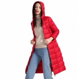 autumn Winter Women Down Coat Casual Loose Light Thin White Duck Down Jacket Parkas Ladies Lg Hooded Coat Puffer Outerwears t4ex#