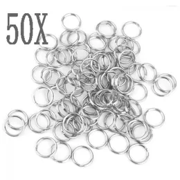 Keychains 50PCS Connectors Clasps KeyChain Loop Hoop Stainless Steel Split Key Ring