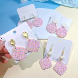 Stud Earrings For Women Ploymer Clay Pink Polka Dot Cute Retro Handmade Dangle Ear Korean Trendy Jewelry 2024