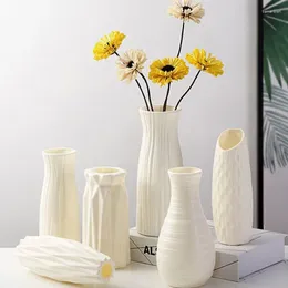 Vases 1PC Plastic Vase Home Decoration White Imitation Ceramic Flower Pot Plants Basket Nordic Wedding Decorative Dining Table Bedroom