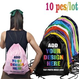 10pcs/Lot Custom Drawstring Backpack Outdoor Travel Sports Bag Training Gym Shoe Bag Printing Design Personalised Gift 240322