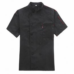 chef Coat Men Short Sleeve Cook Jacket Work Wear Uniform Clothing q2NK#