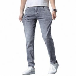 korean Streetwear Jeans For Men Stretch Skinny Men's Clothing Cott Fi Denim Trousers Slim Casual Pants Gray Classic 2023 f8em#