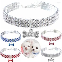 Dog Collars Bling Pet Collar Neck Strap Bone Pendant Crystal Cat Safety Buckle For Small Medium Dogs Necklace Pets Accessories