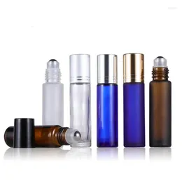 Storage Bottles Portable 10ML Mini Roll On Glass Bottle Perfume Amber Blue Thick Essential Oil Steel Metal Roller Ball SN1781