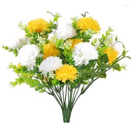 Decorative Flowers 4Pcs Artificial Fake Silk Chrysanthemum Faux For Garden Kitchen Farmhouse Home Patio Decor