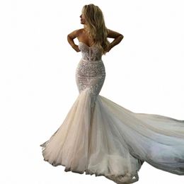 lorie Lace Wedding Dres Mermaid Strapl Boho Fish Bridal Gowns Open Back Princ Party Gowns With Puffy Tulle Skirt 2020 x5B3#