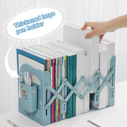 Racks Scalable Bookends With Pen Holder Retractable Shelf Book Stand Adjustable Office School Home Desk Book School Supplies Organizer