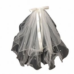 new Pearl Veil Bridal Veil Ribb Bow Short Veil White Wedding Accories Bridal Wedding Photo Photography 53zT#