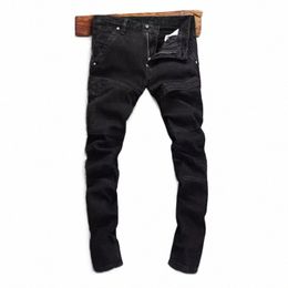 street Fi Men Jeans Black Stretch Slim Fit Ripped Jeans Men Patched Designer Biker Jeans Homme Hip Hop Splice Denim Pants 066X#