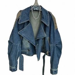 streetwear Denim Jackets for Women 2023 Ropa Mujer Patchwork Leather PU Casual Outwear Y2k Tops Harajuku Fi Vintage Coats G8zp#