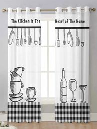 Kitchen Utensils Plaid Sheer Curtains For Living Room Window Transparent Voile Tulle Curtain Cortinas Drapes Home Decor 240321