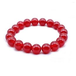 Beaded Strand 10Mm Natural Round Red Blue Green Orange Jade Chalcedony Stone Bead Bracelet Female String Summer Fashion Simple Friends Otmib