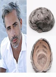 Quality Natural Brown Gray Mono Lace Toupees Hand Tied Hairpieces Human Hair Replacement Toupees Mens wigs6823514