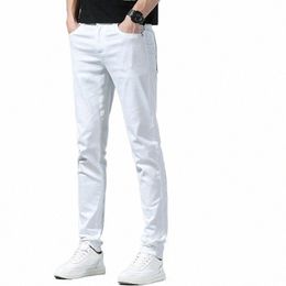 2023 Autumn New White Men's Jeans Straight Slim Solid Colour Casual Denim Trousers Classic Male Brand Clothing Pants p0aB#