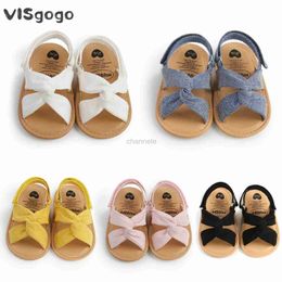 Sandals VISgogo Baby Girls Sandals Infant Newborn Bowknot Crib Shoes Summer Soft Sole Anti-Slip First Walking Shoes Prewalker 240329