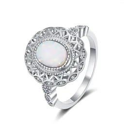 Cluster Rings TOP S925 Sterling Silver Small Fresh Opal Ring European And American Fashion Personality Diamond-studded Gift
