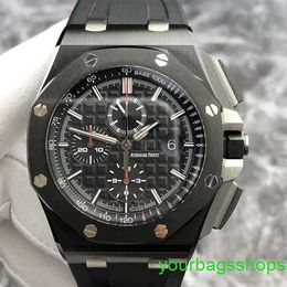 AP Wristwatch Collection Airbnb Royal Oak Offshore Series 26402CE Black dial ceramic material red needle timing mechanical watch mens AP watch transparent bottom 4