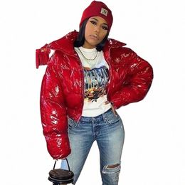 women Winter Warm Puffer Jackets Fi Parkas Stand Collar Zipper Frt Cropped Coat Lg Sleeve Lightweight Bubble Outerwear t6nX#