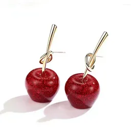 Stud Earrings Korea Needle Red Cherry Apple Girl Heart Personality Forest Fruit Wholesale Cute