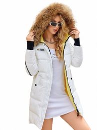cinemore Winter Women's Parkas Natural Fur Collar Hooded Colour Ctrast Thicken Quilted Jacket Lg Down Coat Women Clothing New k5EG#