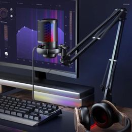 Microphones Condenser USB Microphone With Arm Stand RGB Light Articulated Suspension Metal Noise Reduction