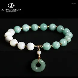 Strand JD Natural Shell Bead With Myanmar Jade Peace Buckle Pendant Women Vintage Luxury Stretch Yoga Healing Jewelry