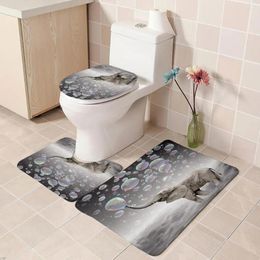 Shower Curtains Standard Size Tub Curtain Set Colorful Bubble Elephant Bathroom Toilet Lid Mat U-shaped Rug 4pcs/set