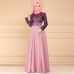 Ethnic Clothing Eid Turkey Muslim Maxi Dress 2024 Abaya Kaftan Lace Arab Women Islamic Stitching Long Sleeve Casual Dresses