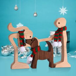 Warm Gifts Wood Figurine Desktop Table Ornament Wooden Men Puppy Model Creative Home Office Decoration Lovely Drop OEM 240325