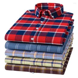 Men's Casual Shirts 6XL 100 Cotton Long Sleeve Shirt For Men Plaid Regular-Fit Single Pocket Oxford Slim Fit