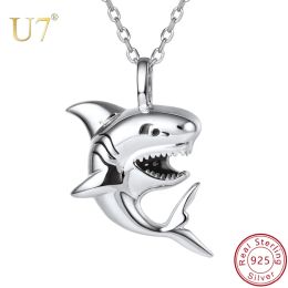 Necklaces U7 925 Sterling Silver Shark Necklace Sea Animal Pendant & Chain Men Women Fine Jewellery Gift Wholesale