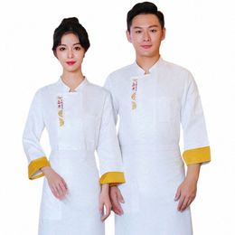 white Chef Jackets Hotel Kitchen Uniform Lg Sleeves Restaurant Waiter Shirt Bakery Unisex Double Breasted Work Clothes e86F#
