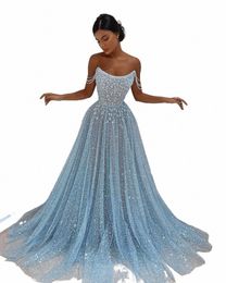 sparkle Shinny Tulle Frs Lace Appliques Lg Prom Dres Spaghetti Strap A-Line Evening Dr Wedding Party Gown C28C#