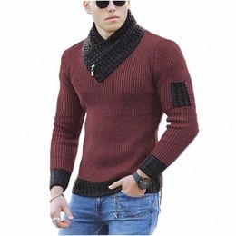 men Turtleneck Sweaters Scarf High Collar Knitwear One Piece Sweater Korean Fi Vintage Oversize 2023 Winter Men Clothing 48a2#