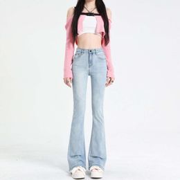 Jeans micro flared womens high waisted long spring elastic straight leg slimming short pants flared