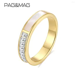 Cluster Rings PAG&MAG 925 Sterling Silver Wide Gold Plated Finger For Women Square CZ With Freshwater Pearl Fine Jewellery Girl Party Gifs