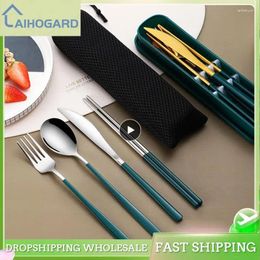 Flatware Sets Color Creative Portable Wheat Cutlery With Case Eco Fridendly Knife Fork Spoon Set For Student Canteen Travel Camping