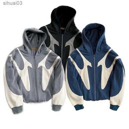 Men's Hoodies Sweatshirts Y2K zippered hoodie mens ultra-fine fabric patchwork vintage hoodie street clothing casual Harajuku sportswear jacketL2403