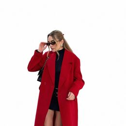 unizera 2023 Autumn/Winter New Product Women's New Fi and Casual Versatile Polo Collar Double breasted Lg Coat Coat Coat m2aw#