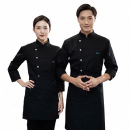 hotel Chef Jacket Restaurant Cooking Clothing Black Men's Lg Sleeve Cook Coat Bakery Bake Waiter Work Clothes Kitchen Uniform M7Op#