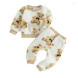 Clothing Sets Infant Toddler Baby Boy Girl Long Sleeve Fleece Sweater Teddy Bear Pullover Fluffy Pants Set 2pcs Winter Clothes