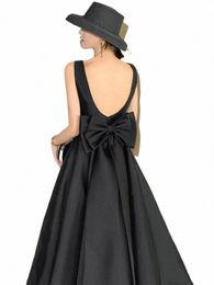 sexy Backl Big Bow-tie Evening Guest Lg Party Summer Dres for Women 2023 Elegant Black Prom Birthday Ball Gown Vestidos P9D2#