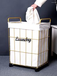 Laundry Bags Simple Household Clothing Toys Storage Basket Bathroom Iron With Lid Dirty Clothes Bucket Spray Paint Cotton Fabric