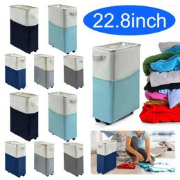 Laundry Bags 22.8 In Rolling Slim Basket On Wheels Dirty Clothes Hamper With Handles Storage Standable Corner Bin Easy Carry